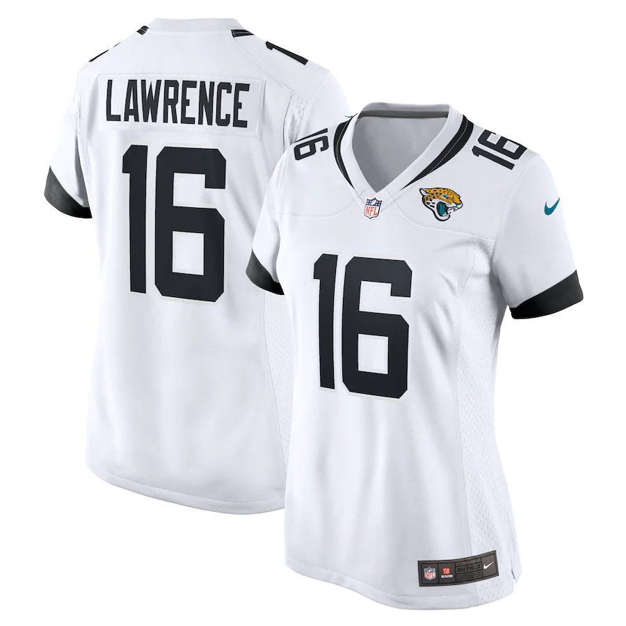 Custom Womens Jacksonville Jaguars #16 Trevor Lawrence Nike White 2021 NFL Draft First Round Pick Game Jersey